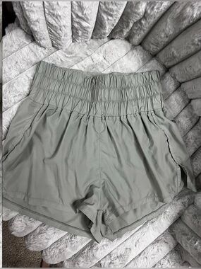 POPFLEX High-Waist Smocked Athletic Shorts in Sage